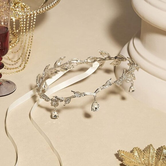 Crystal Leaf Wedding Diadem Headband Bridal Bridesmaid Tiara with Gift Box main image 4
